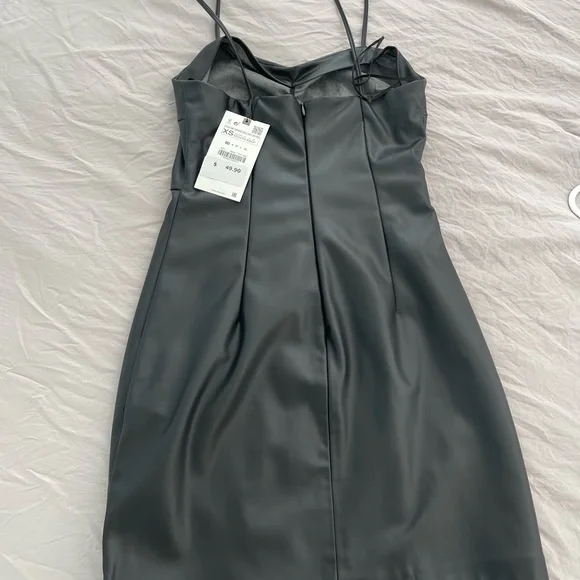 ZARA faux leather mini dress black XS brand new - Picture 7 of 8